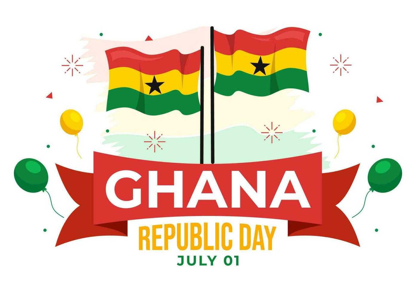 Happy Ghana Republic Day Vector Illustration with Waving Flag Background in Flat Cartoon Hand Drawn for Web Banner or Landing Page Templates