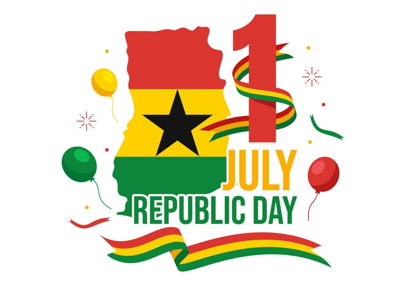 Happy Ghana Republic Day Vector Illustration with Waving Flag Background in Flat Cartoon Hand Drawn for Web Banner or Landing Page Templates