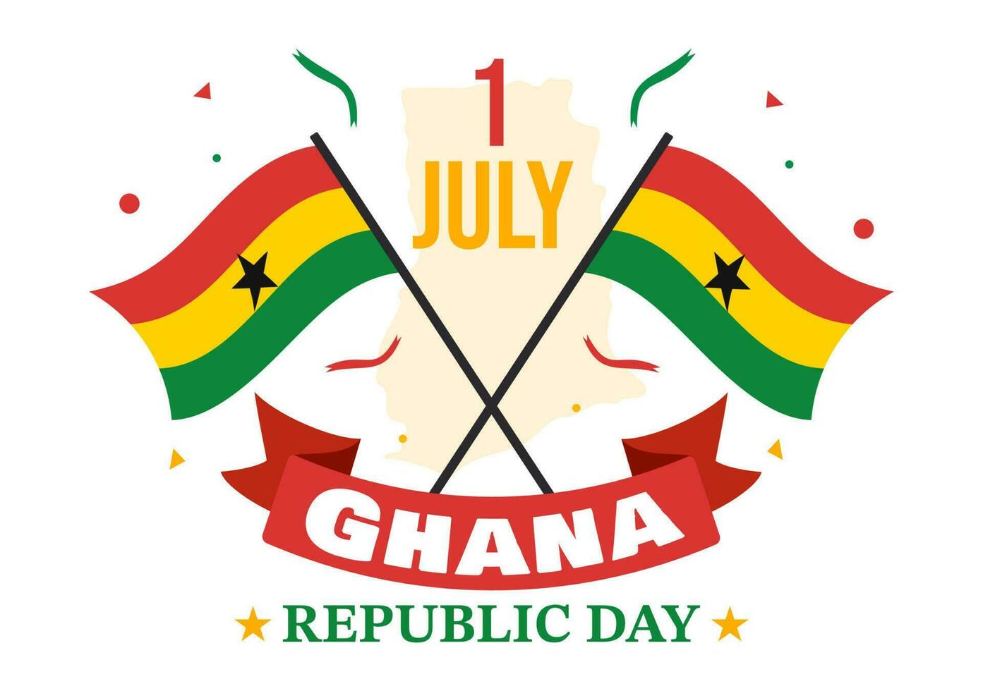 Happy Ghana Republic Day Vector Illustration with Waving Flag Background in Flat Cartoon Hand Drawn for Web Banner or Landing Page Templates