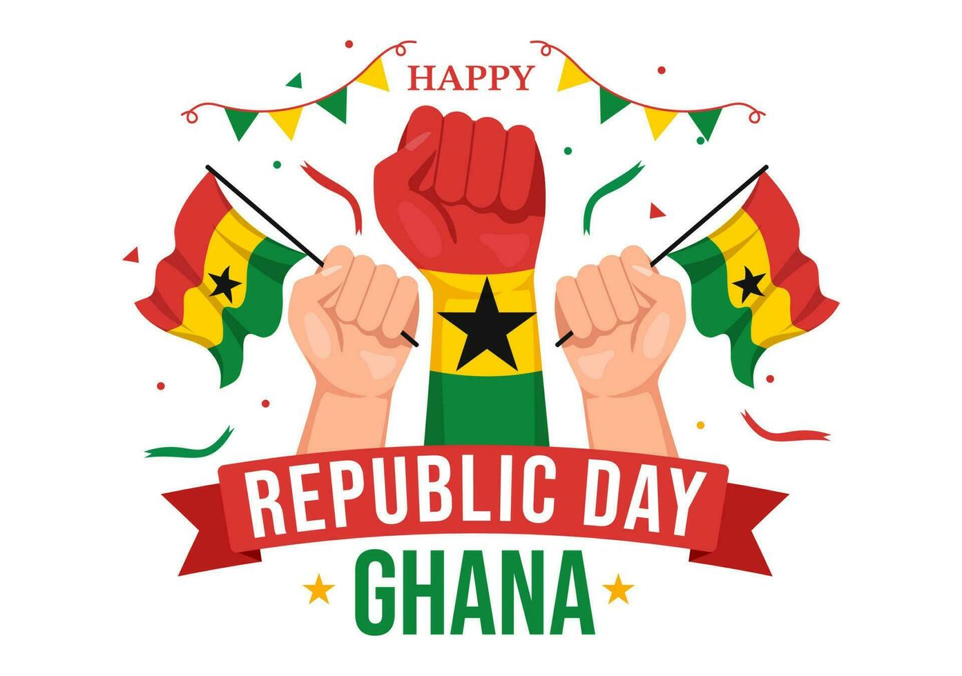 Happy Ghana Republic Day Vector Illustration with Waving Flag Background in Flat Cartoon Hand Drawn for Web Banner or Landing Page Templates