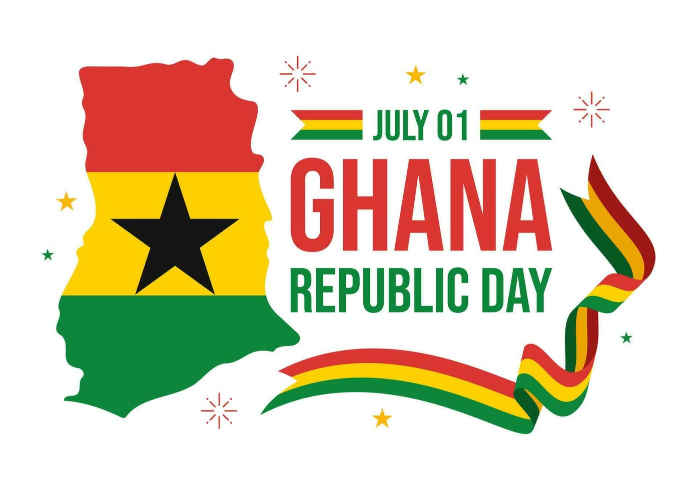 Happy Ghana Republic Day Vector Illustration with Waving Flag Background in Flat Cartoon Hand Drawn for Web Banner or Landing Page Templates