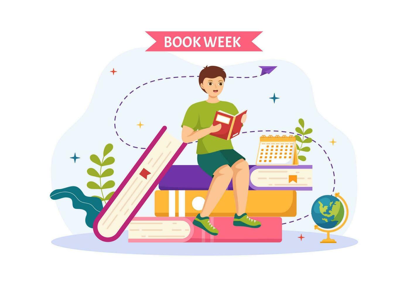 Book Week Events Vector Illustration with People Reading or Students Study Textbooks in Flat Cartoon Hand Drawn Landing Page Templates