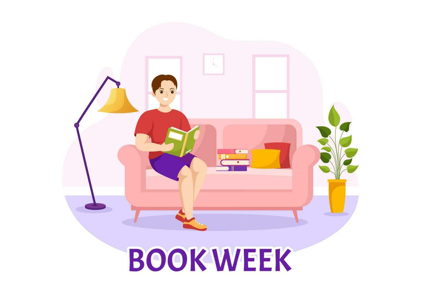Book Week Events Vector Illustration with People Reading or Students Study Textbooks in Flat Cartoon Hand Drawn Landing Page Templates