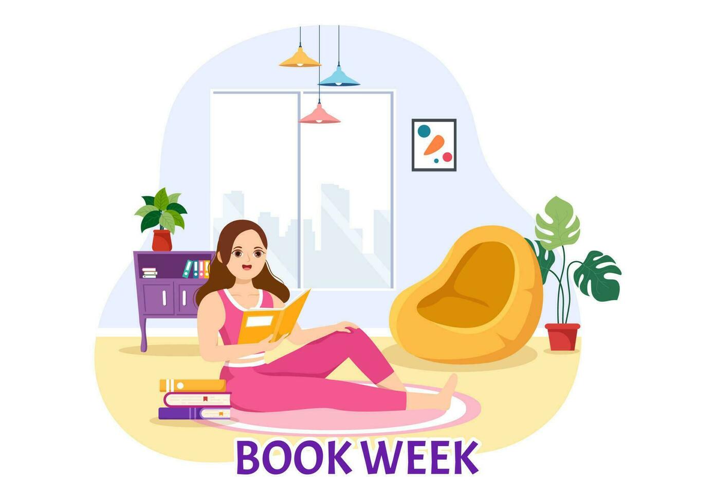 Book Week Events Vector Illustration with People Reading or Students Study Textbooks in Flat Cartoon Hand Drawn Landing Page Templates