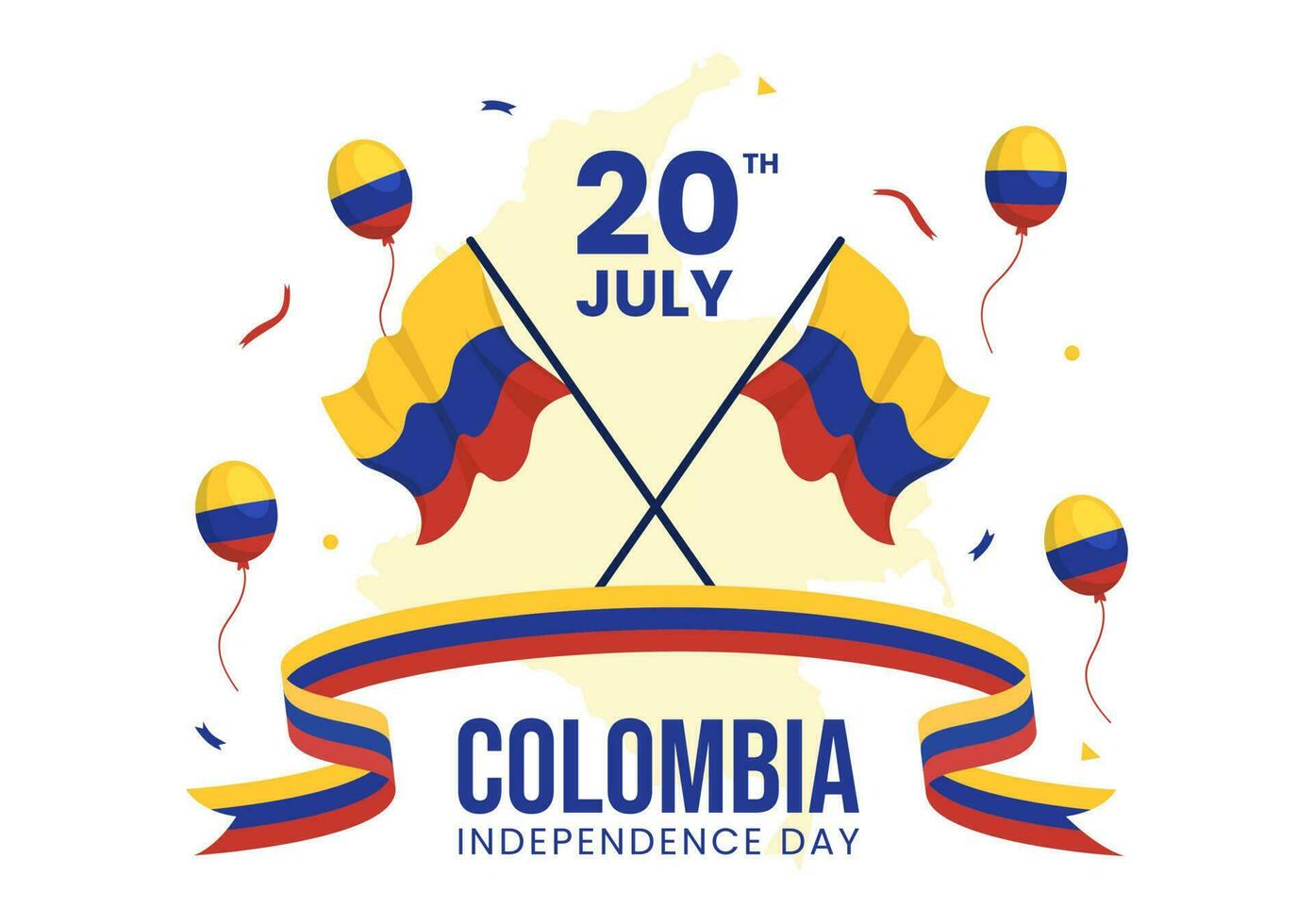 Colombia independencia día vector ilustración con ondulación bandera en nacional fiesta celebracion plano dibujos animados mano dibujado aterrizaje página plantillas