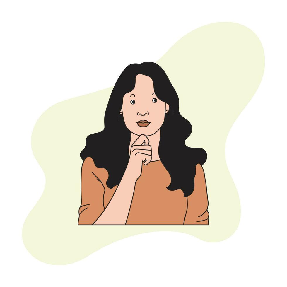 a woman with long hair is thinking about something vector