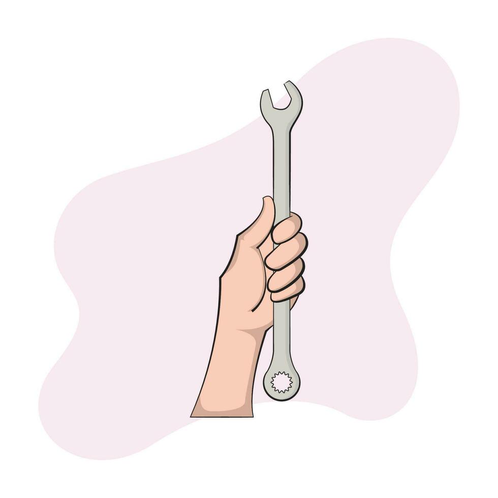 hands and a wrench that is sturdy and strong vector