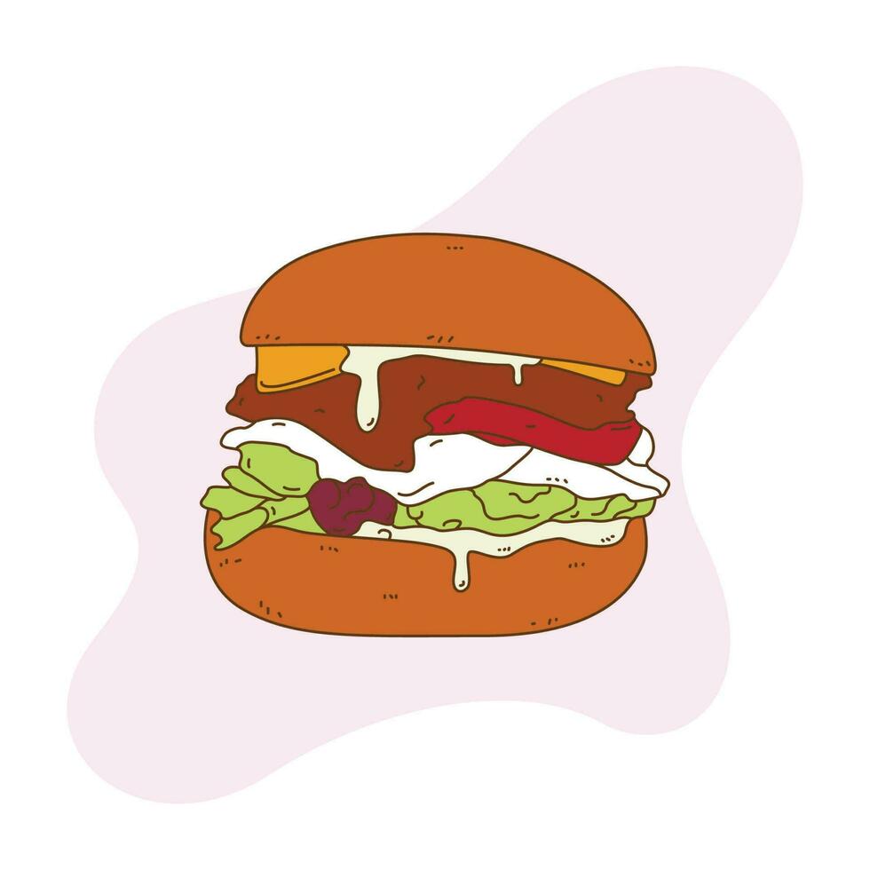 burger with meat and cheese vegetable filling, delicious big size vector