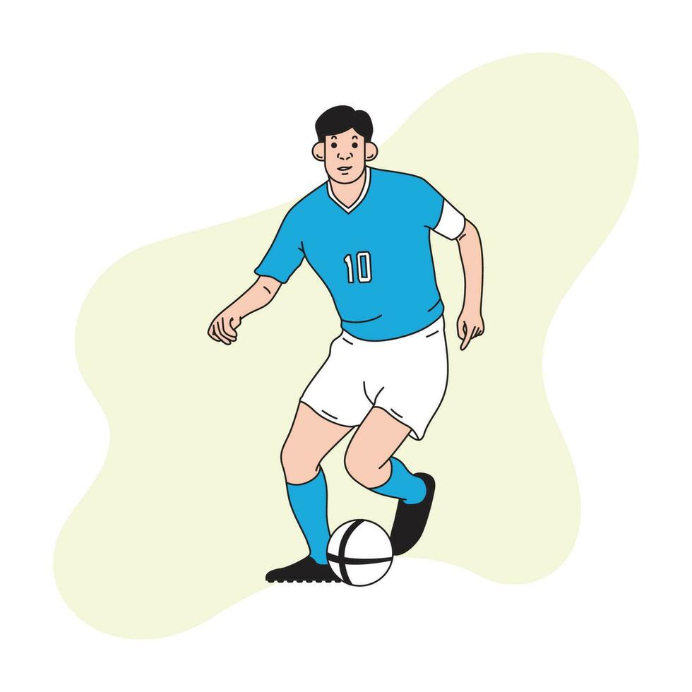 un hombre jugando pelota con un azul jersey vector