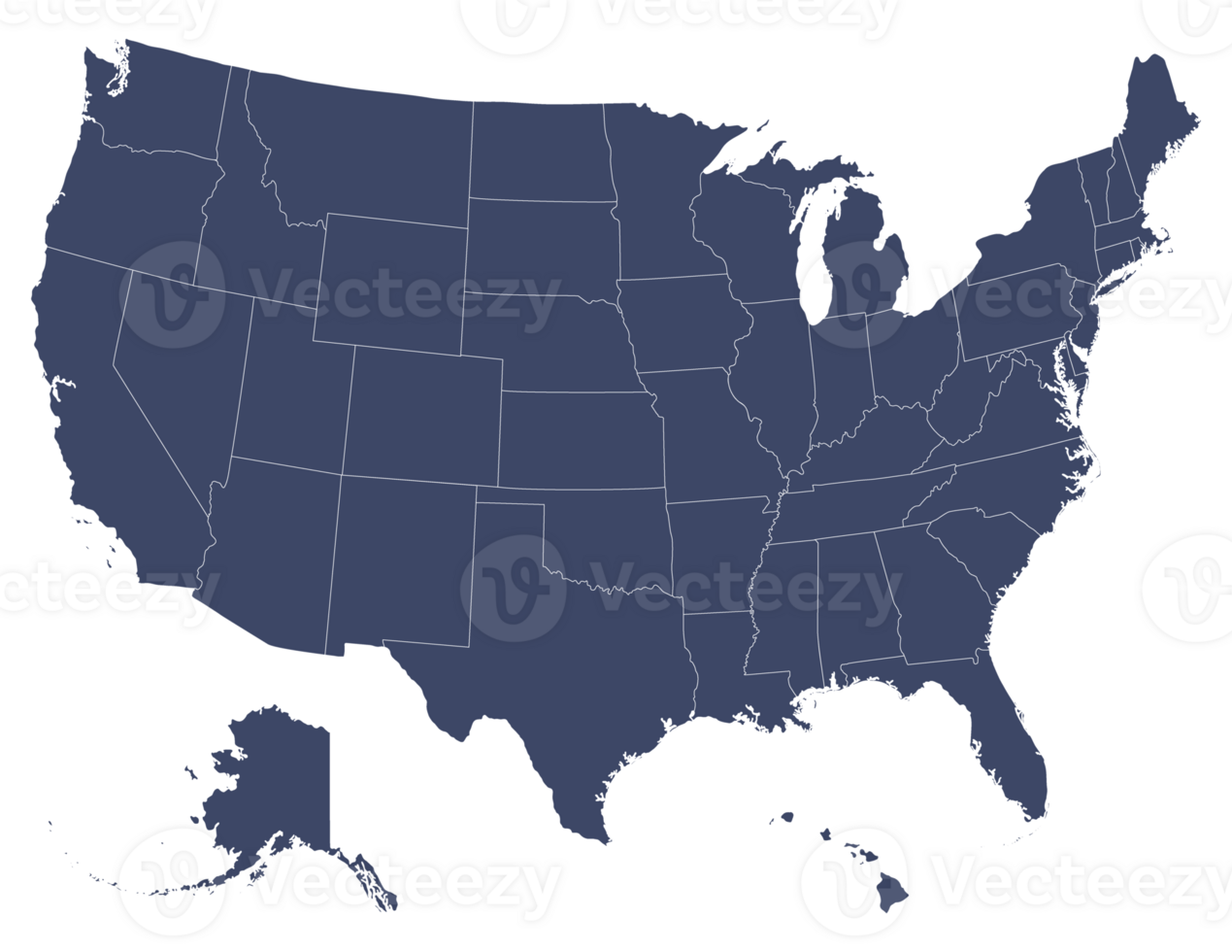 USA map with states, United States of America map. Isolated map of USA. png