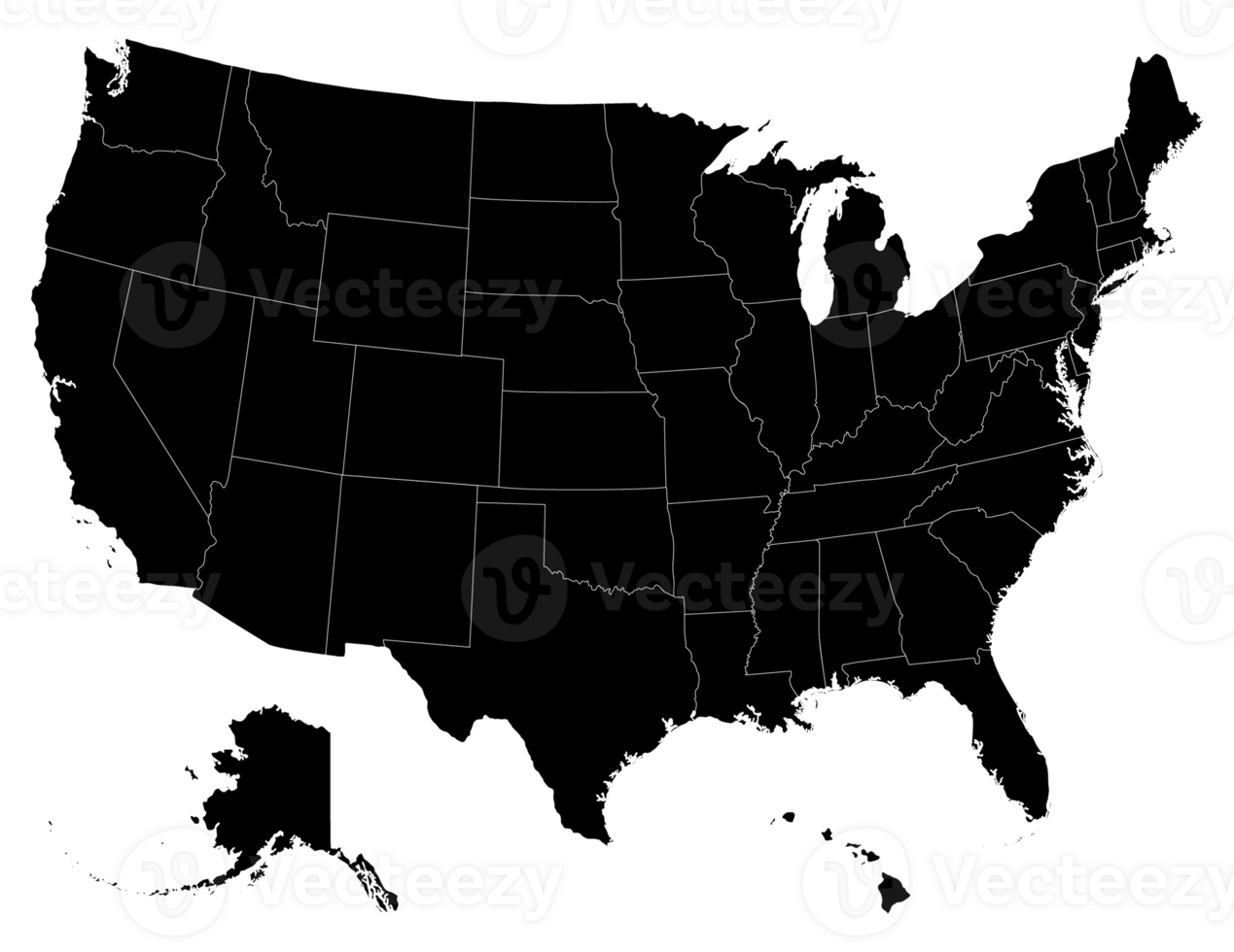USA map with states, United States of America map. Isolated map of USA. png