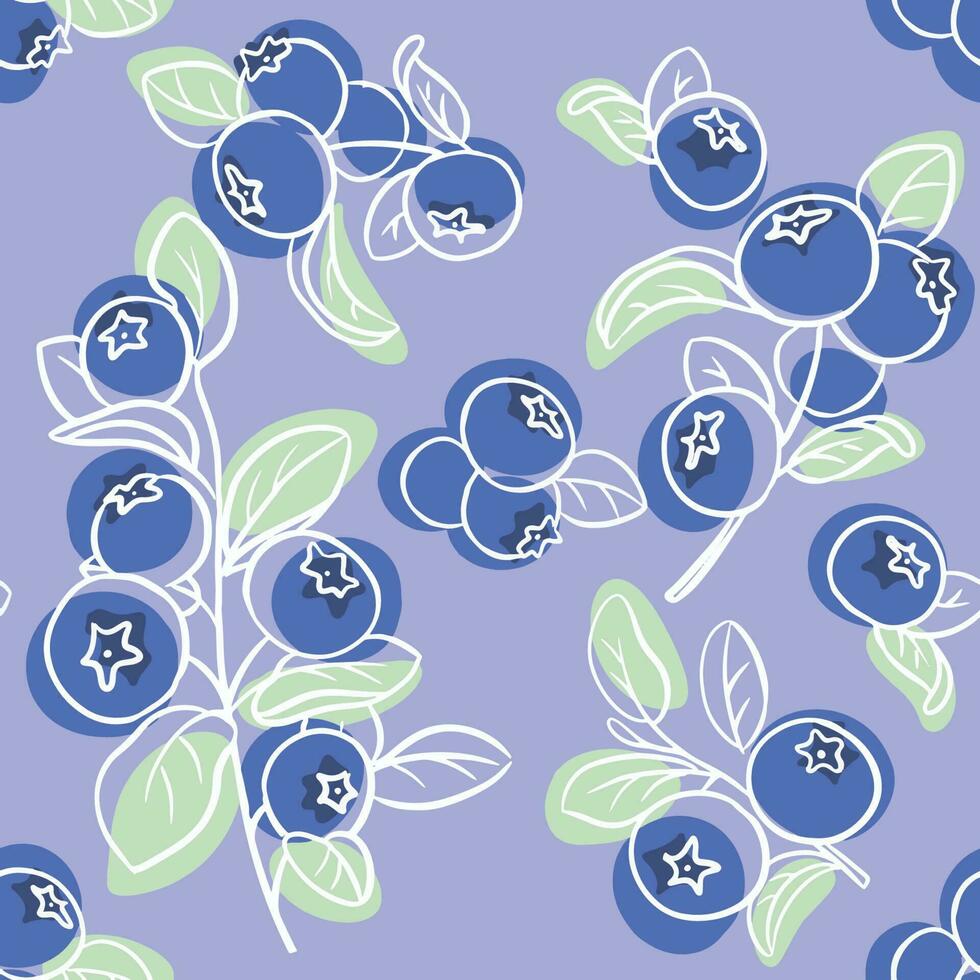 Blueberry Branch Sketch Seamless Background vector