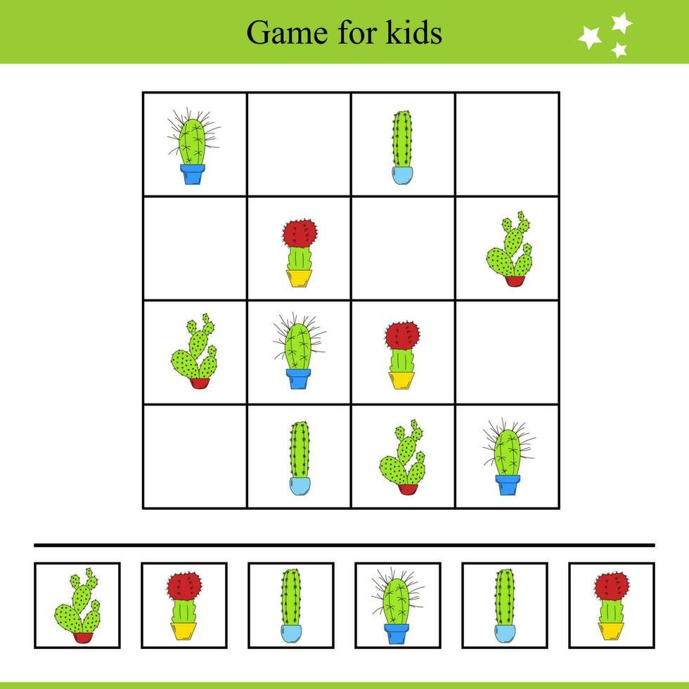 Educational Game For Kids with Cacti in Pots vector