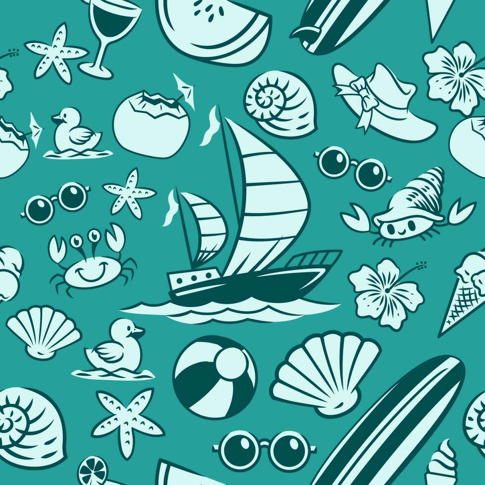 Seamless Pattern of Beach Holiday Objects vector
