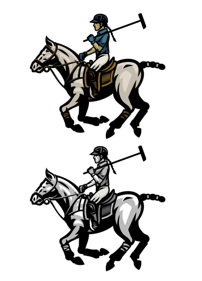 mujer de caballo polo deporte jugador vector