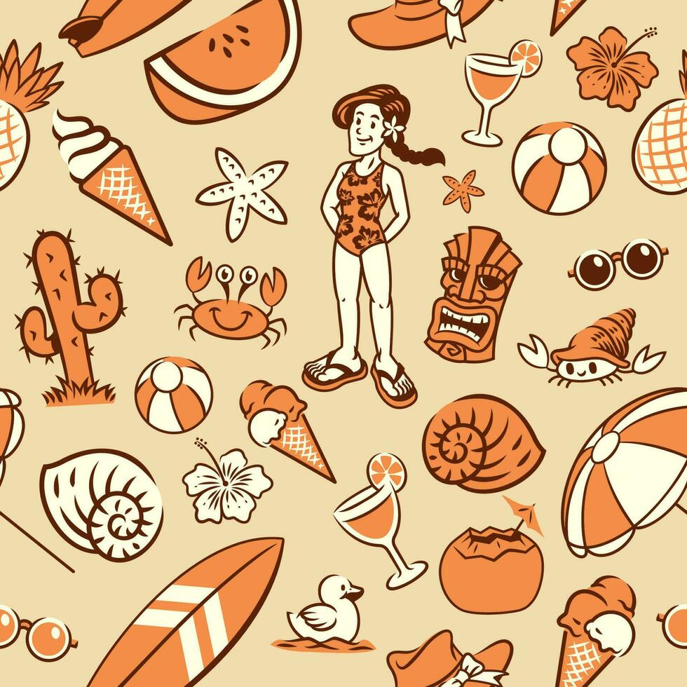 Seamless Pattern Beach Girl Holiday vector