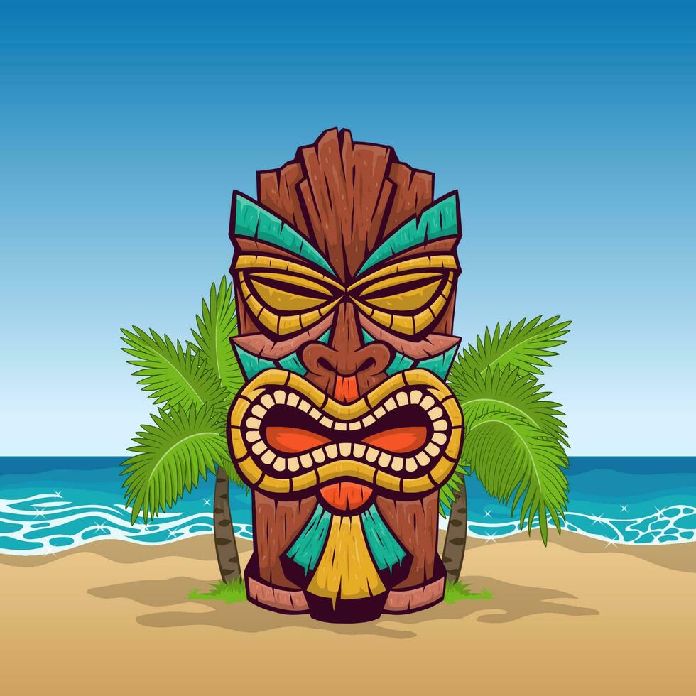Tiki Traditional Pacific Mask at the Beach vector