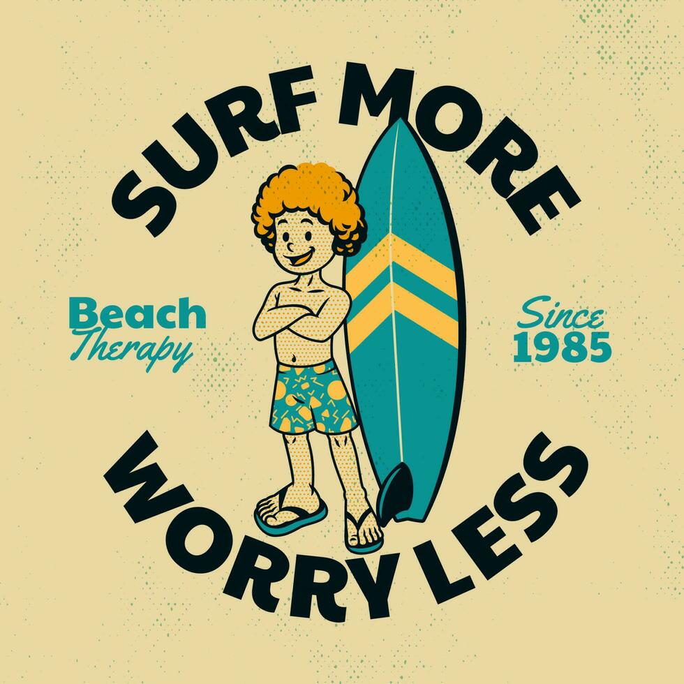 Vintage Retro Shirt design of surfing Boy vector