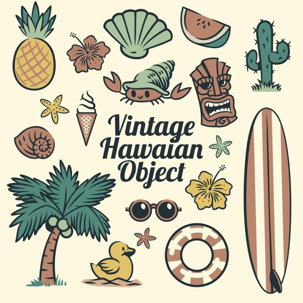 Vintage Hawaiian Object Tropical Vintage Style vector