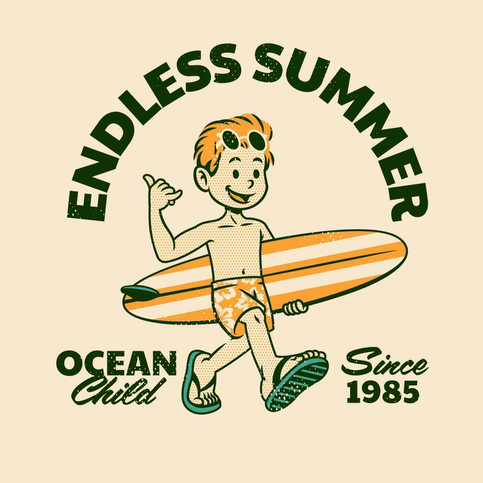 Vintage Retro Textured Beach Boy Shirt Design vector