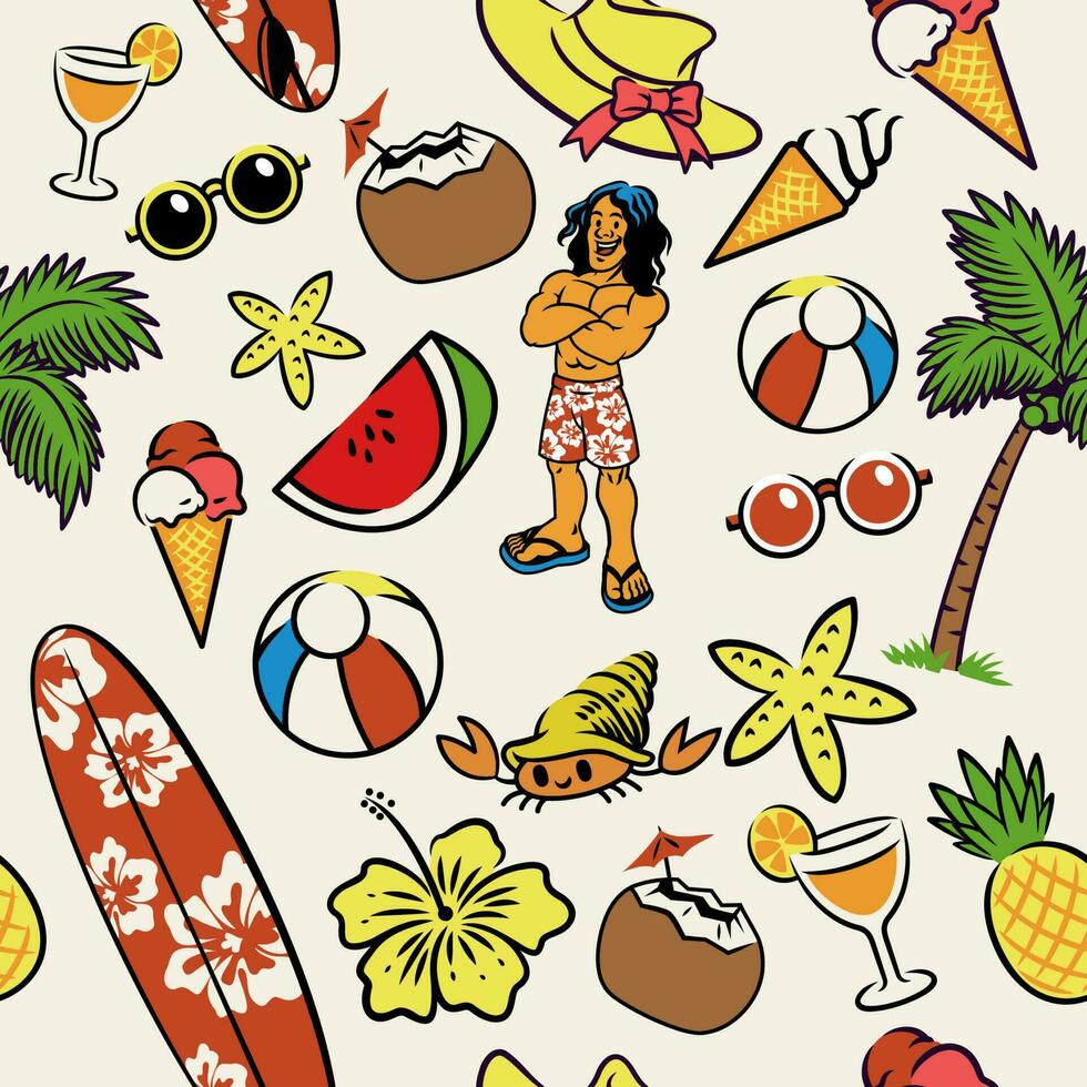 Seamless Pattern Beach Boy Suring Tropical vector