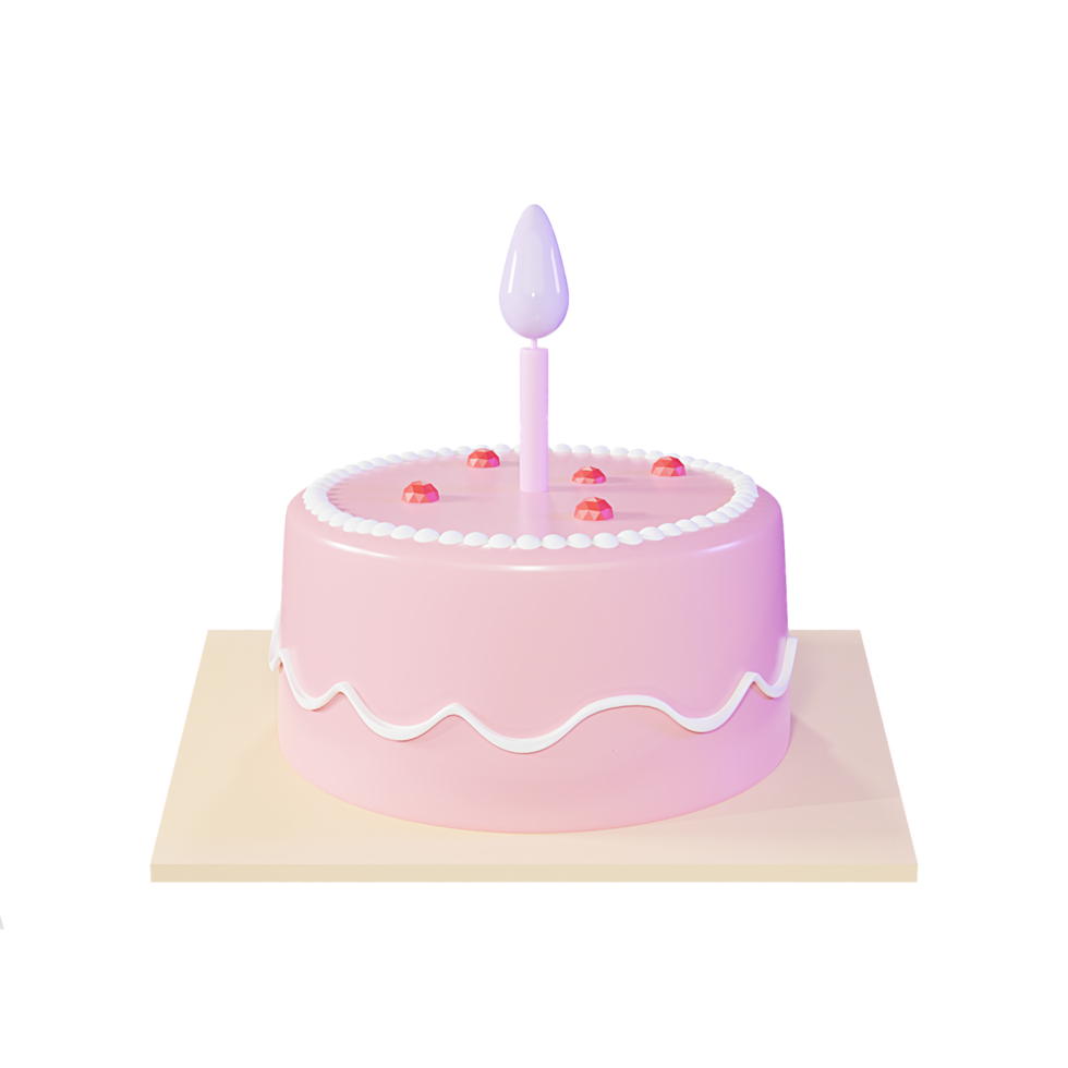 schattig verjaardag taart 3d roze met een kaars, zoet taart voor een verrassing verjaardag, Valentijnsdag dag. illustratie element PNG