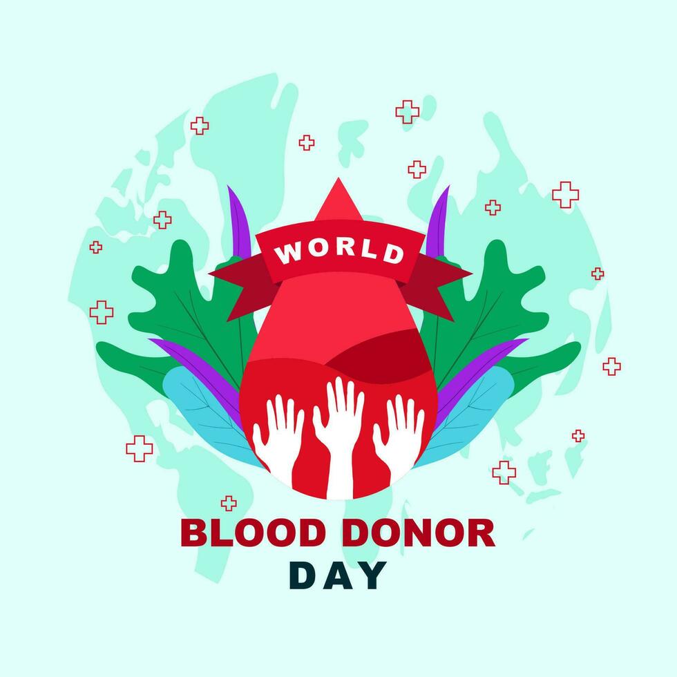 World blood donor day June 14th, flat style greeting card or poster design, flat vector illustration