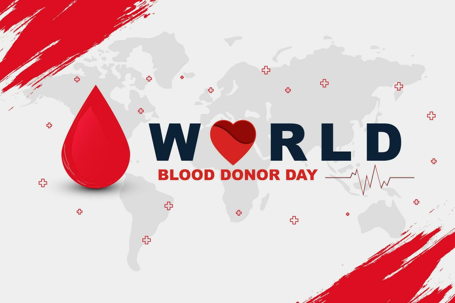 World blood donor day June 14th, greeting card or poster design, flat vector illustration