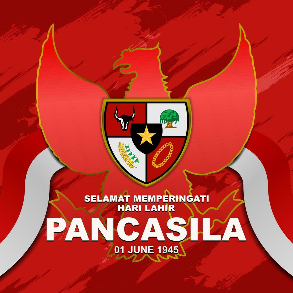 Happy Pancasila day June 1, Indonesian national holiday, greeting design with garuda decoration, and Pancasila shield vector