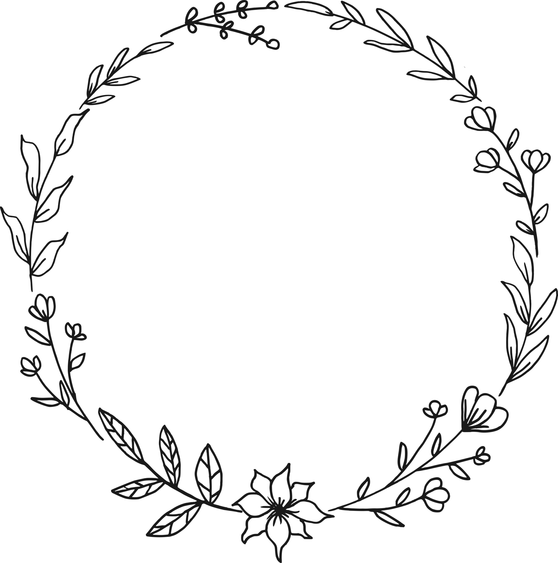 Circle Floral border with hand drawn flowers and leaves 23453112 PNG