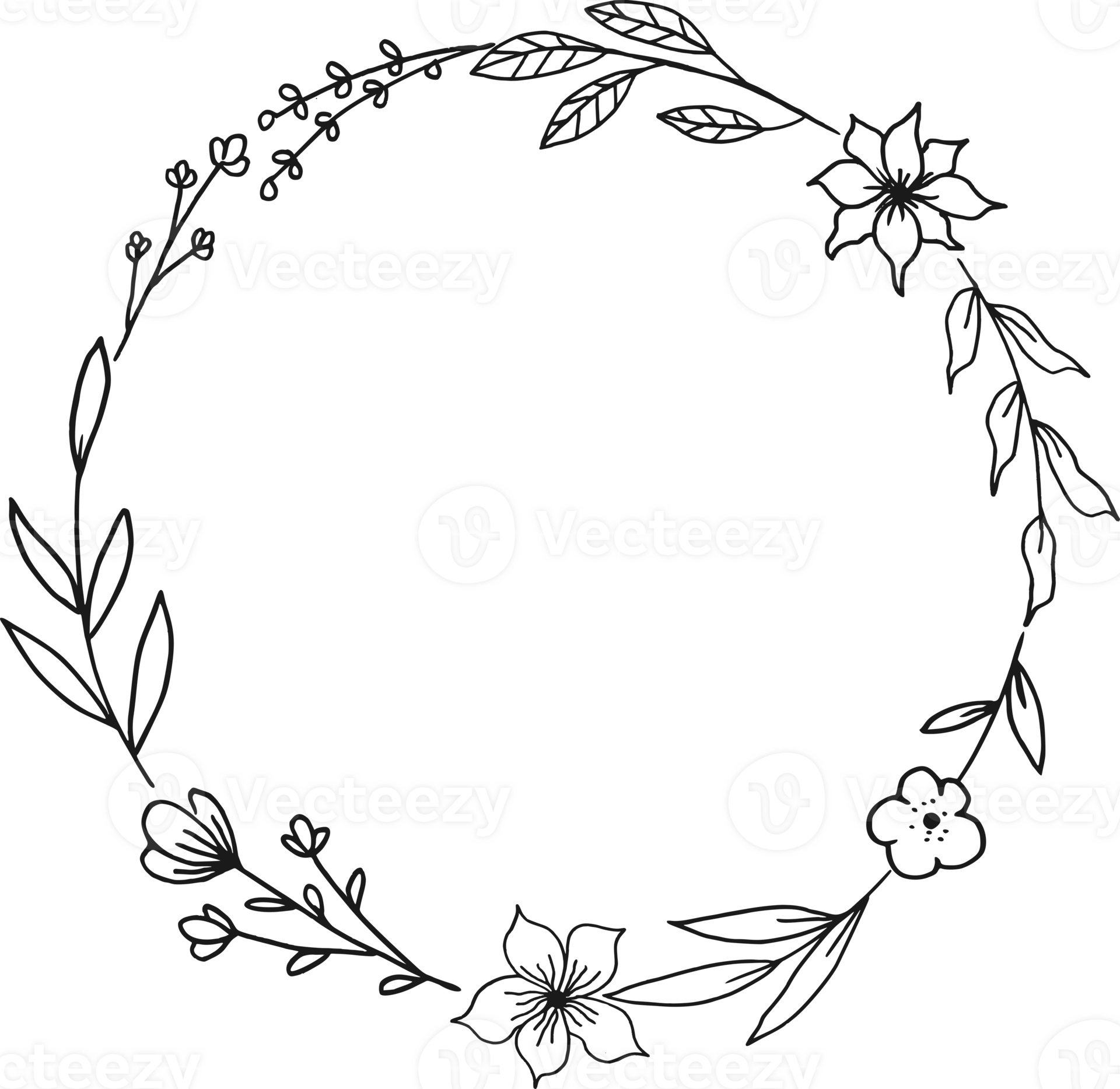 Circle Floral border with hand drawn flowers and leaves 23453113 PNG