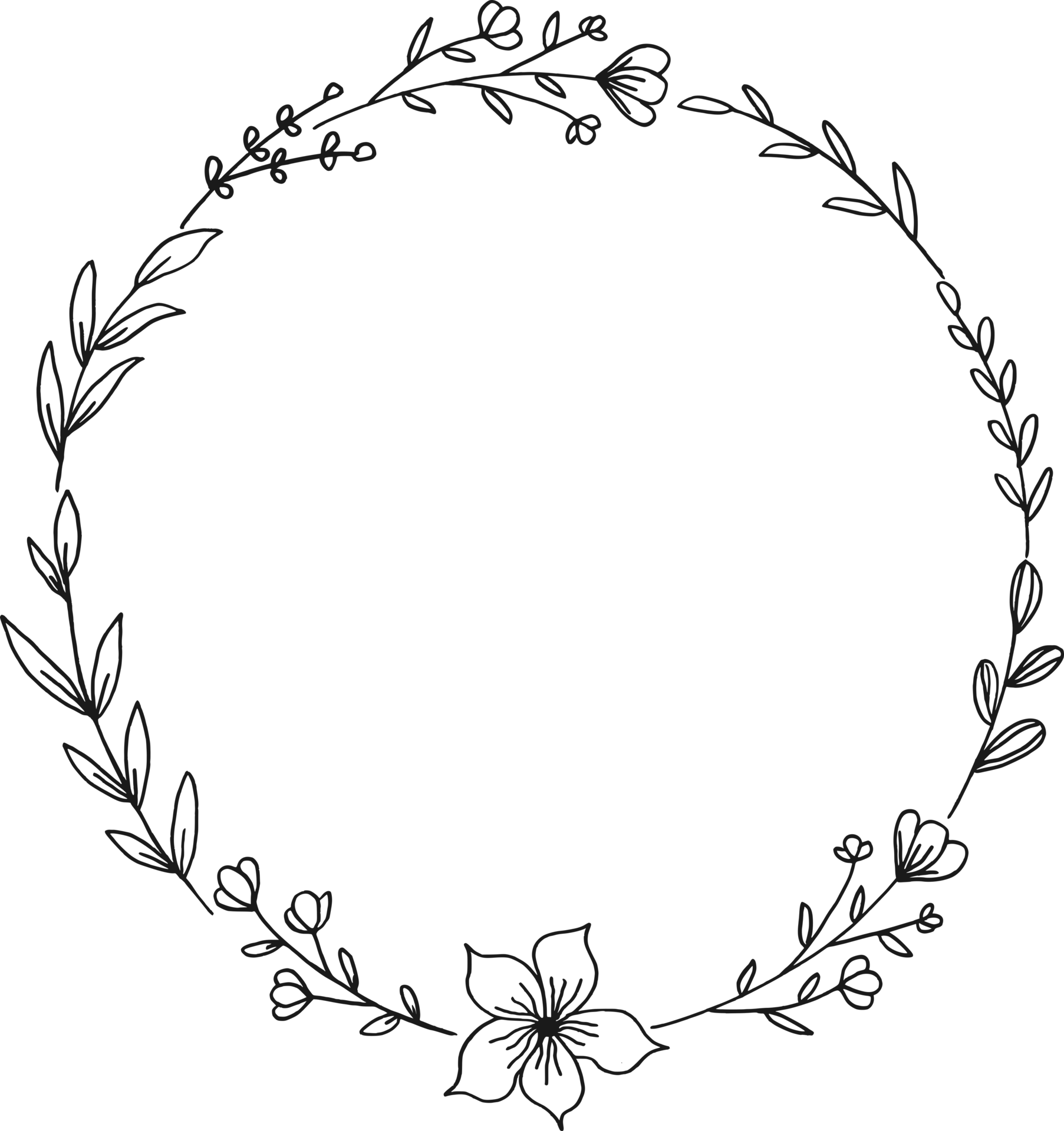 Circle Floral border with hand drawn flowers and leaves 23453118 PNG