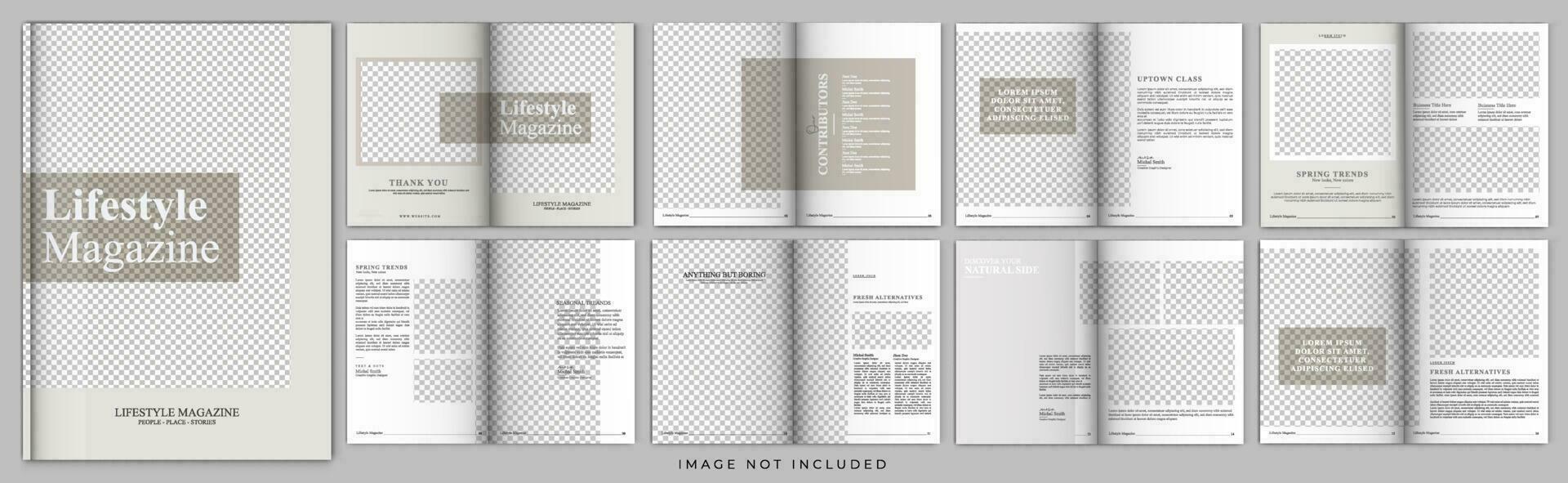 Creative fashion brand product catalog vector with photo placeholders. Modern fashion product catalog magazine template. Corporate business catalog design with yellow and dark colors