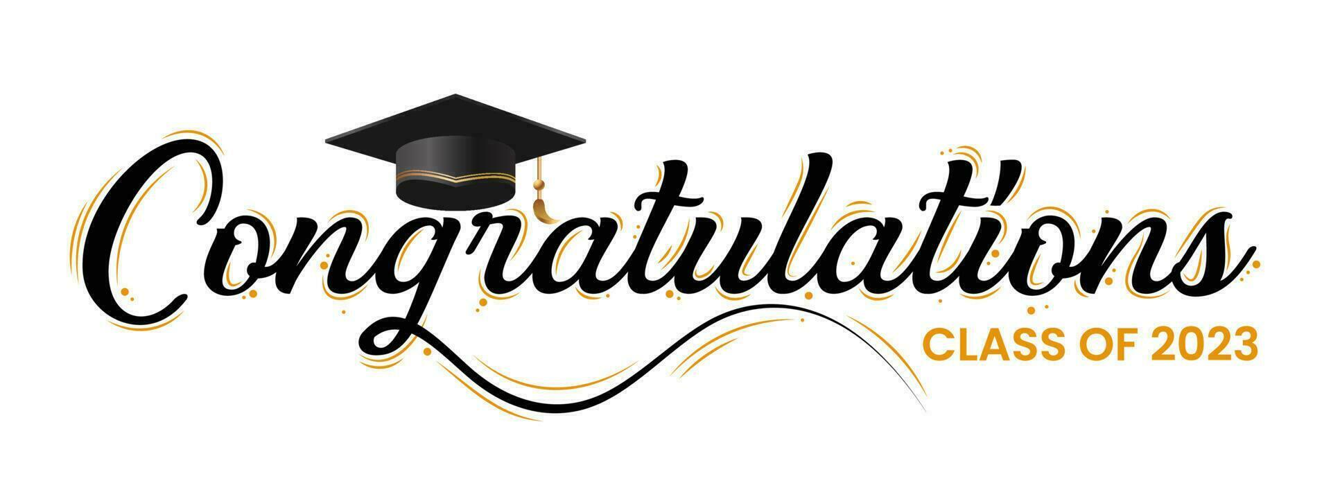 Congratulations greeting sign. Congrats Graduated. Congratulations Class of 2023. Congratulating banner. Isolated vector text for graduation design, greeting card, poster, invitation