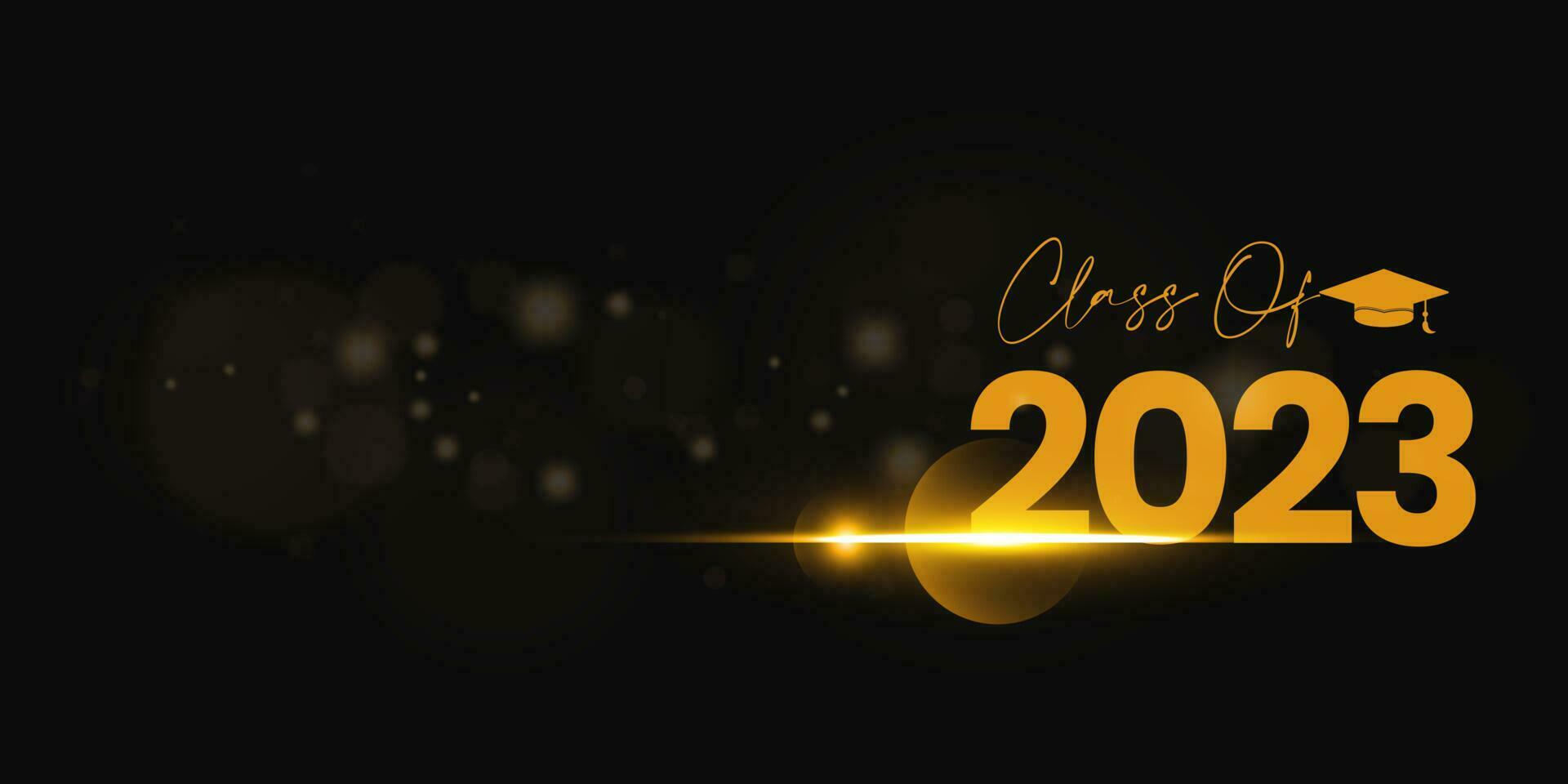 Class of 2023 greeting sign with gold flare. Congrats Graduated. Congratulations Class of 2023. Isolated vector text for graduation design, greeting card, poster, invitation