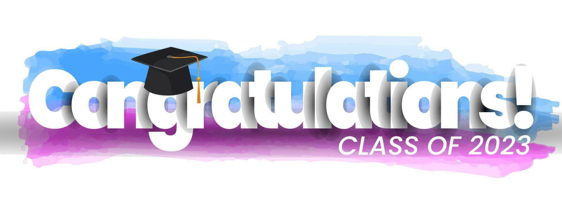 Congratulations Class of 2023 greeting sign. Congrats Graduated. Congratulating banner. Isolated vector text for graduation design, greeting card, poster, invitation