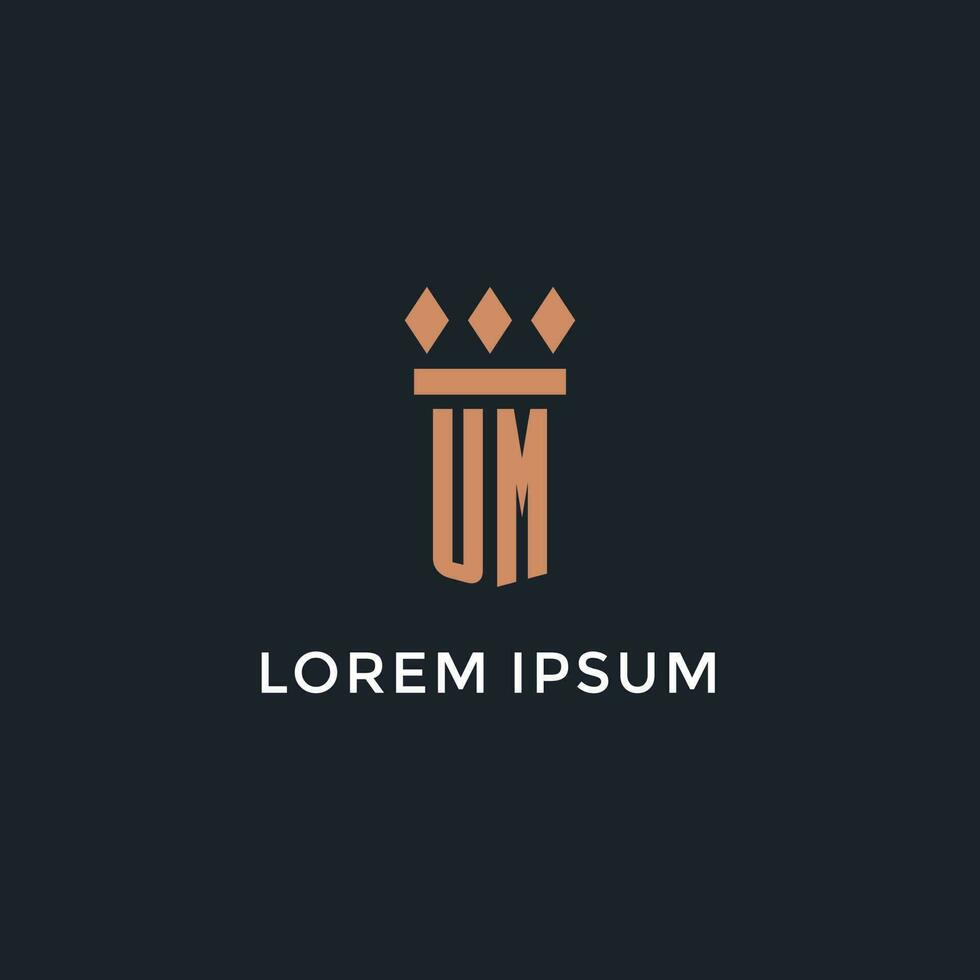 UM logo initial with pillar icon design, luxury monogram style logo for law firm and attorney vector