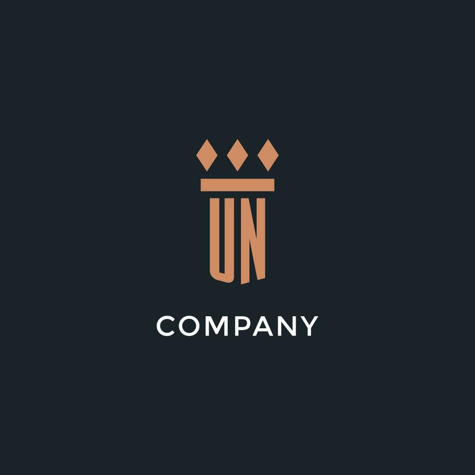 UN logo initial with pillar icon design, luxury monogram style logo for law firm and attorney vector