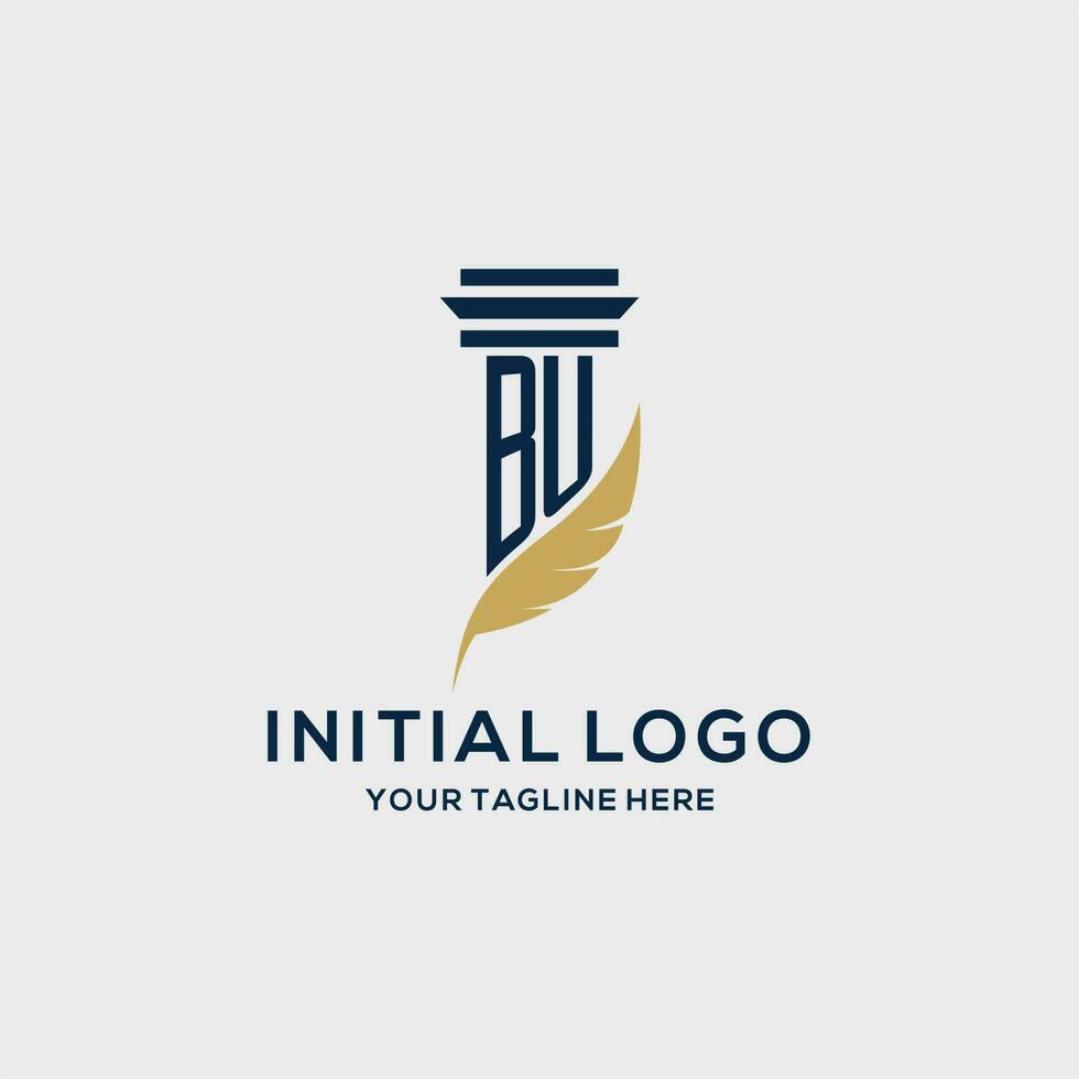 BU monogram initial logo with pillar and feather design vector