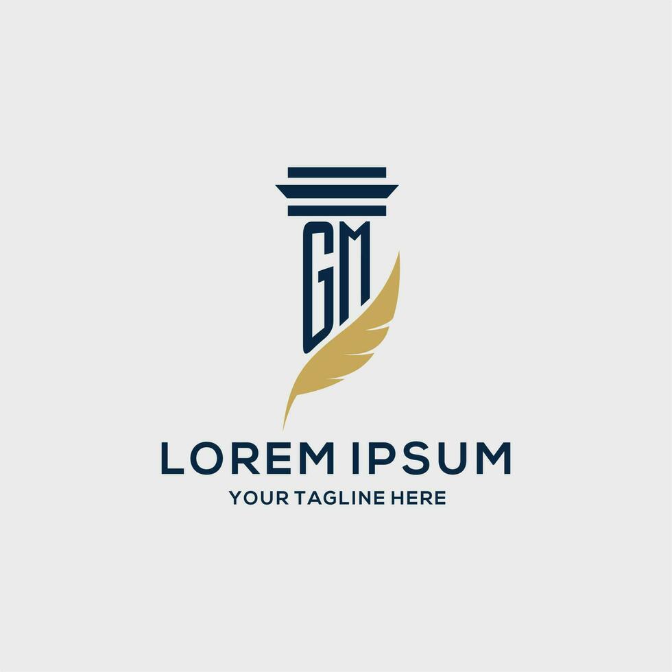 GM monogram initial logo with pillar and feather design vector
