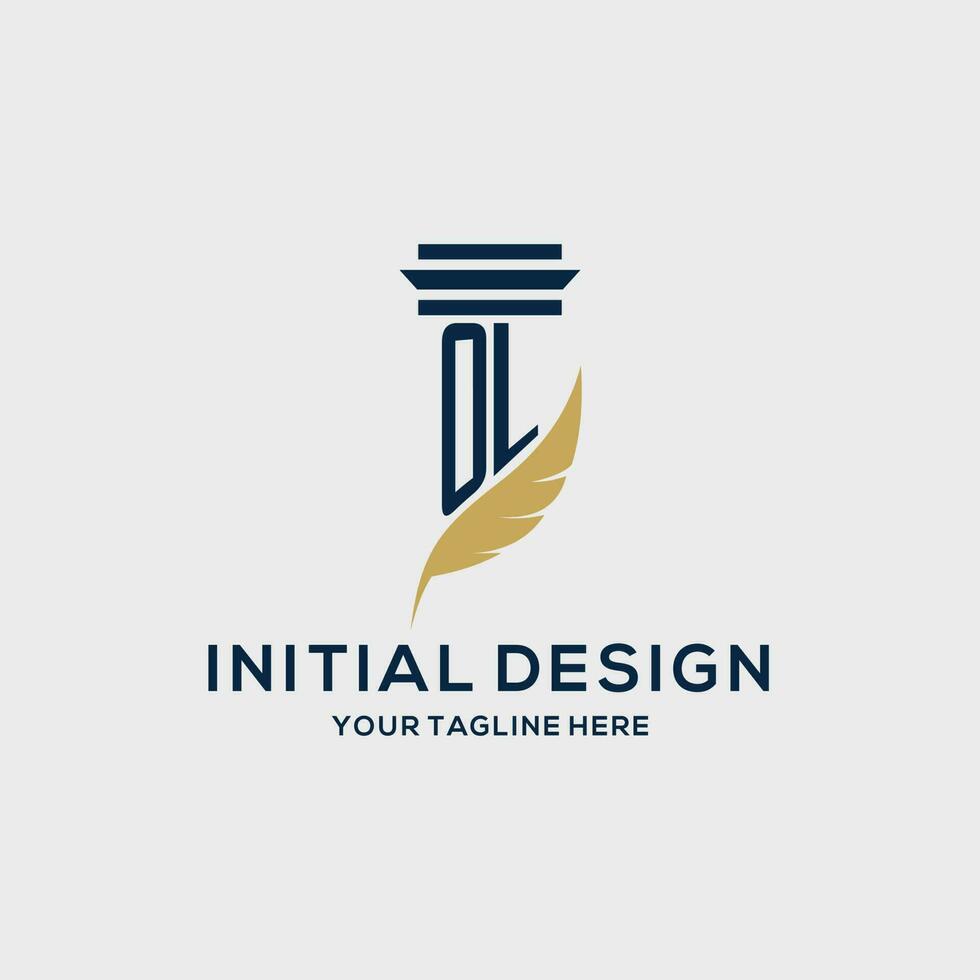 OL monogram initial logo with pillar and feather design vector