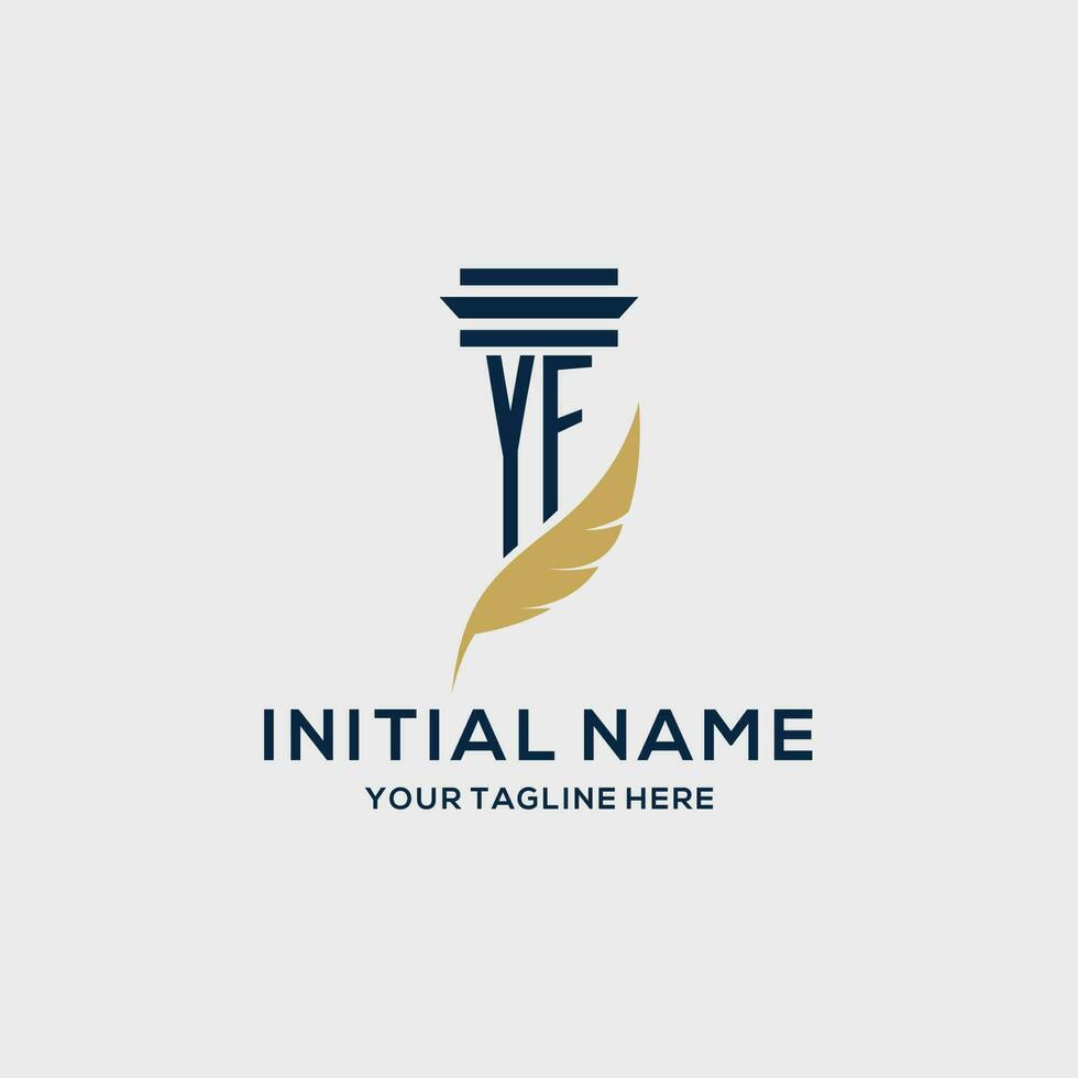 YF monogram initial logo with pillar and feather design vector