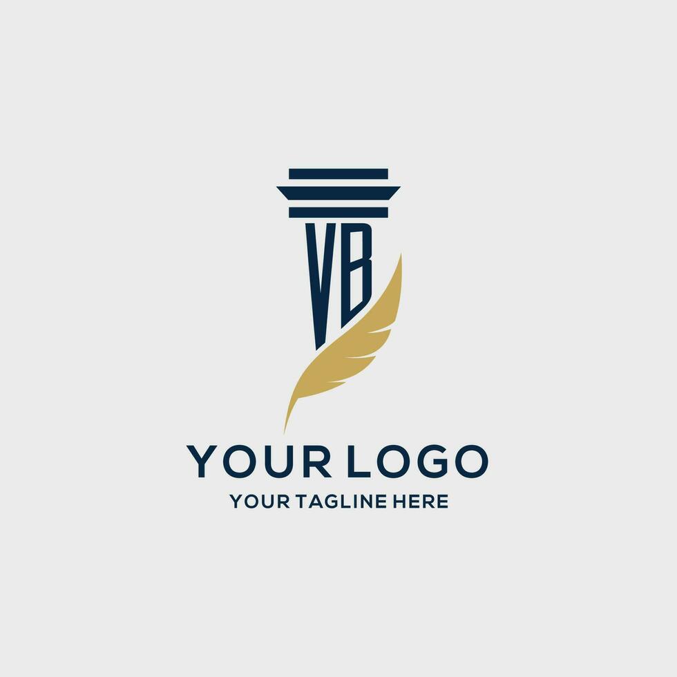 VB monogram initial logo with pillar and feather design vector