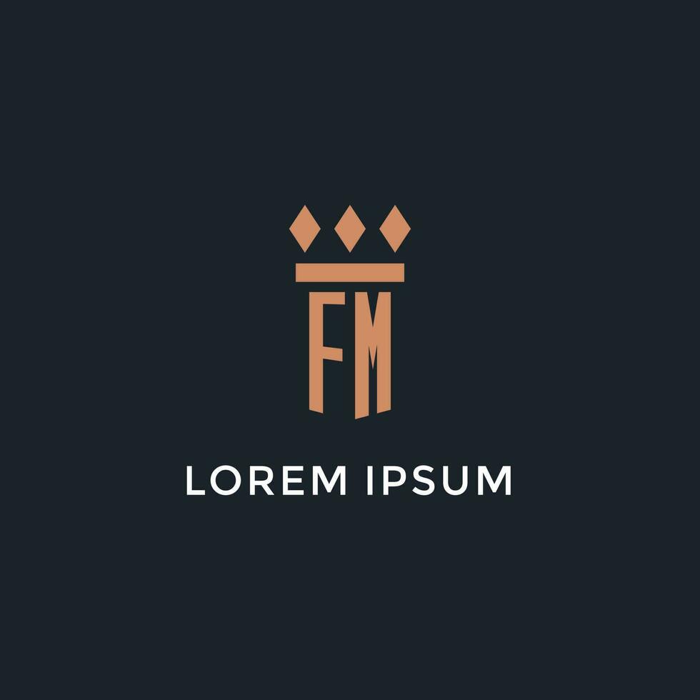 FM logo initial with pillar icon design, luxury monogram style logo for law firm and attorney vector