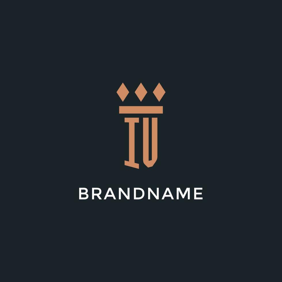 IV logo initial with pillar icon design, luxury monogram style logo for law firm and attorney vector