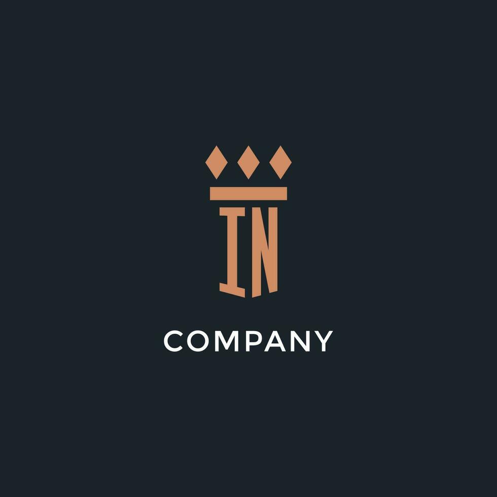 IN logo initial with pillar icon design, luxury monogram style logo for law firm and attorney vector