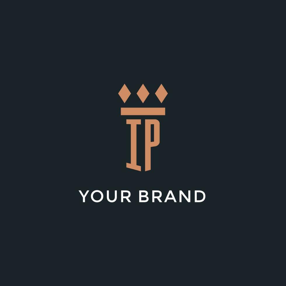 IP logo initial with pillar icon design, luxury monogram style logo for law firm and attorney vector