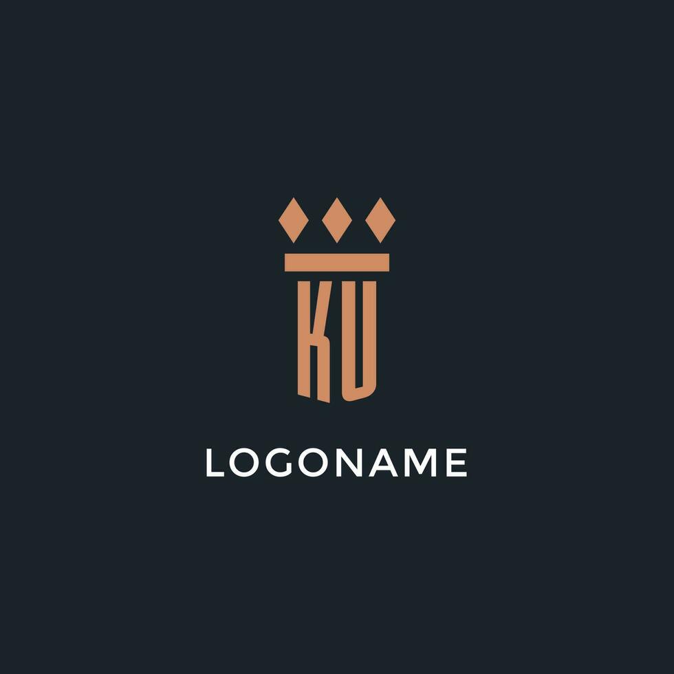 KU logo initial with pillar icon design, luxury monogram style logo for law firm and attorney vector