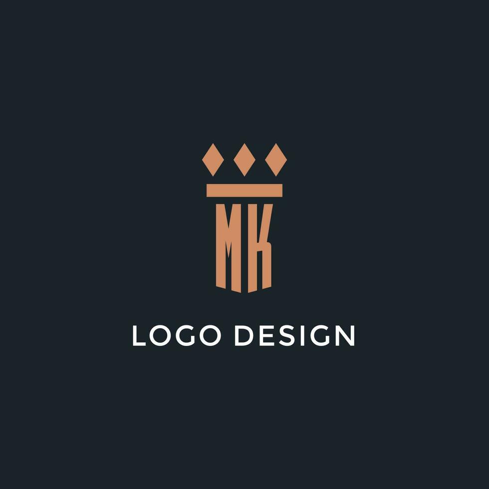 MK logo initial with pillar icon design, luxury monogram style logo for law firm and attorney vector