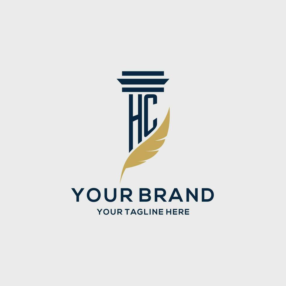 HC monogram initial logo with pillar and feather design vector